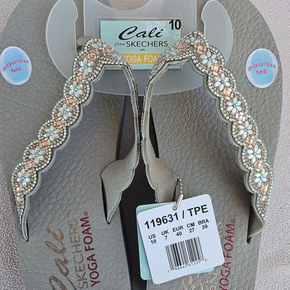Skechers Vinyasa Happy Spring Taupe Flip Flop Platform Wedge Sandel Women SZ 10 - Picture 5 of 5